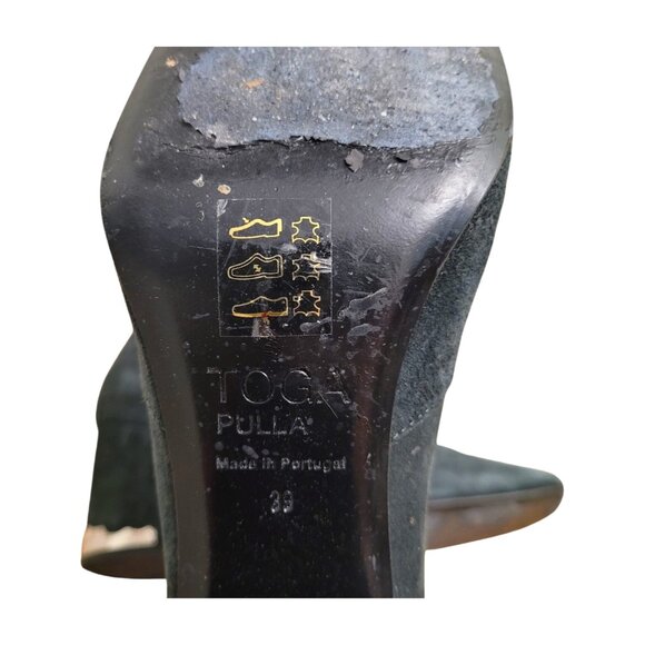 TOGA Pulla Black Suede Heeled Boots Booties EU 39 US 9 Zippered Buckle Cutout - Picture 9 of 10